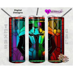 stain glass tumbler wrap, lbgtq wedding stain glass, 20 oz skinny tumbler png, seamless design