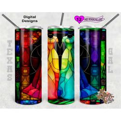 stain glass tumbler wrap, lbgtq wedding stain glass, 20 oz skinny tumbler png, seamless design