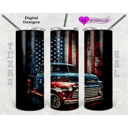 old truck tumbler wrap, flag tumbler wrap, watercolor tumbler wrap, 20oz sublimation tumbler png, digital download, seam