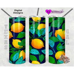 lemons tumbler wrap, watercolor tumbler wrap, 20oz sublimation tumbler png, seamless design