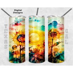 sunflower tumbler wrap, alcohol ink tumbler wrap, 20oz sublimation tumbler png, digital download, seamless design