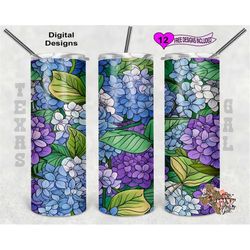 hydrangeas tumbler wrap, flower tumbler wrap, watercolor tumbler wrap, 20oz sublimation tumbler png, seamless design