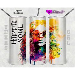 Hippie Tumbler Wrap, Hippie Soul Tumbler Wrap, Watercolor Tumbler Wrap, 20oz Sublimation Tumbler PNG, Digital Download