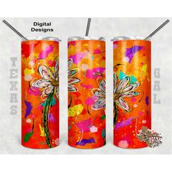 20 oz skinny tumbler pretty flowers bright colors seamless sublimation design png instant digital only