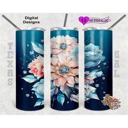 flowers tumbler wrap, diamonds tumbler wrap, watercolor tumbler wrap, 20oz sublimation tumbler png, seamless design