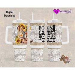 sunflower tumbler wrap, boots lace and a whole lot of grace tumbler wrap, watercolor tumbler wrap, 40 oz skinny tumbler