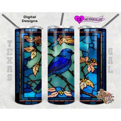 Stain Glass Tumbler Wrap, Blue Bird Tumbler Wrap, 20oz Sublimation Tumbler PNG, Digital Download, Seamless Design