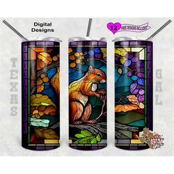 stain glass tumbler wrap, squirrel tumbler png, 20oz sublimation tumbler wrap, digital download, seamless design