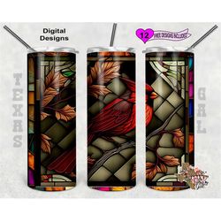 Stain Glass Tumbler Wrap, Cardinal Tumbler Wrap, 20oz Sublimation Tumbler PNG, Digital Download, Seamless Design