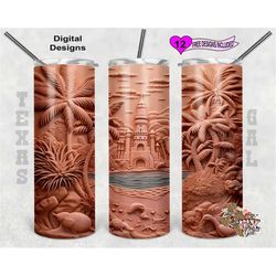 3d tumbler wrap, sandcastle tumbler wrap, 20 oz skinny tumbler sublimation design