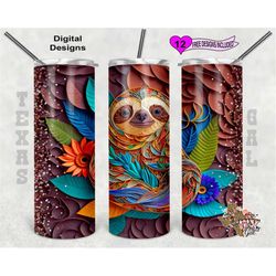 paper quilling tumbler wrap, sloth tumbler wrap, 3d tumbler, 20 oz skinny tumbler sublimation design, seamless pattern