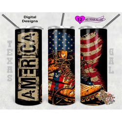 military boots tumbler wrap, patriotic tumbler wrap, watercolor tumbler wrap, 20oz sublimation tumbler png, seamless des