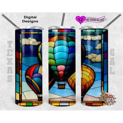Stain Glass Tumbler Wrap, Hot Air Balloon Stain Glass, Under The Sea Tumbler Wrap, 20oz Sublimation Tumbler PNG
