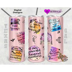 affirmation tumbler wrap, positive motivational tumbler, 20 oz skinny tumbler sublimation design, seamless pattern