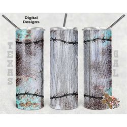 20 oz skinny tumbler wood barbed wire sublimation design png instant digital only