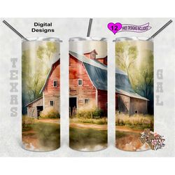barn tumbler wrap, watercolor tumbler wrap, 20oz sublimation tumbler png, digital download, seamless design