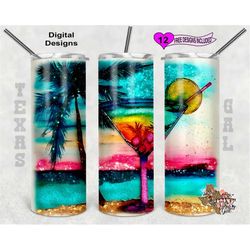 martini tumbler wrap, watercolor tumbler wrap, 20 oz skinny tumbler sublimation design, seamless pattern