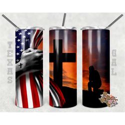20 oz skinny tumbler, cross flag hand, christian tumbler wrap, sublimation design png instant digital only