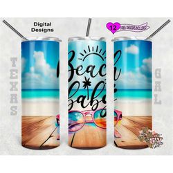 Beach Baby Tumbler Wrap, Beach Tumbler Wrap, Watercolor Tumbler Wrap, 20 oz Skinny Tumbler Sublimation Design, Seamless