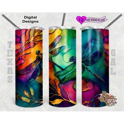 alcohol ink tumbler wrap, dragonflies png, watercolor tumbler wrap, 20 oz skinny tumbler sublimation design, seamless pa