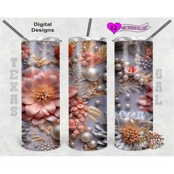 3d tumbler wrap, pearls and flowers tumbler wrap, 20 oz skinny tumbler sublimation design, seamless design