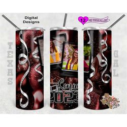 senior 2023 tumbler wrap, graduation tumbler design, picture frame tumbler wrap, red maroon balloons, 20oz sublimation t
