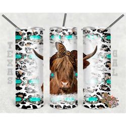 20 oz skinny tumbler highland cow turquoise seamless sublimation design png instant digital only