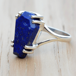 Lapis Lazuli Ring Coffin Gemstone Jewelry Handmade Women Ring, Chunky Silver Statement Jewellery Unique Gift For Her