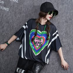New women's printed hooded loose T-shirt short sleeves