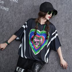 new women's printed hooded loose t-shirt short sleeves
