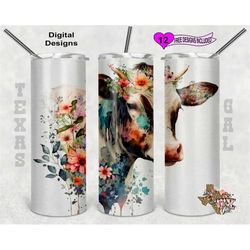 cow tumbler wrap, watercolor tumbler wrap, 20 oz skinny tumbler sublimation design, seamless design