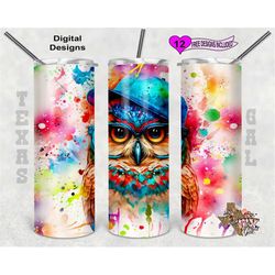 owl tumbler wrap, bright colors tumbler wrap, 20oz sublimation tumbler png, digital download, seamless design