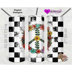 floral, peace sign, free designs, 20oz skinny tumbler, seamless, sublimation design, png, instant digital only