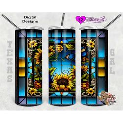 Stain Glass Tumbler Wrap, Sunflower And Butterfly Tumbler Wrap, 20oz Sublimation Tumbler Wrap, Digital Download