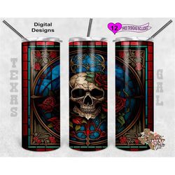 Stain Glass Tumbler Wrap, Skull And Roses Tumbler Wrap, 20oz Sublimation Tumbler Wrap, Digital Download