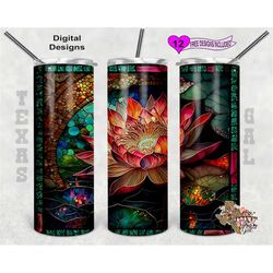 stain glass tumbler wrap, flower stain glass, 20 oz skinny tumbler png, seamless design