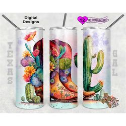 cowboy boots tumbler wrap, western tumbler wrap, watercolor tumbler wrap, 20 oz skinny tumbler sublimation design,