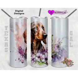 dachshund tumbler wrap, watercolor tumbler wrap, 20oz sublimation tumbler png, digital download, seamless design