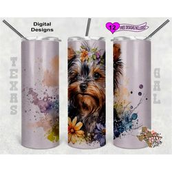yorkie wrap, watercolor tumbler png, 20oz sublimation tumbler wrap, digital download