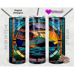 Stain Glass Tumbler Wrap, Cruise Ship Stain Glass, 20oz Sublimation Tumbler PNG, Digital Download