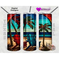 stain glass tumbler wrap, beach stain glass, 20 oz skinny tumbler png