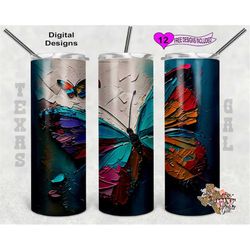 painted tumbler wrap, butterfly tumbler wrap, 20oz sublimation tumbler png, digital download, seamless design