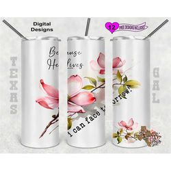 because he lives i can face tomorrow tumbler wrap, watercolor tumbler wrap, 20 oz skinny tumbler sublimation design, sea