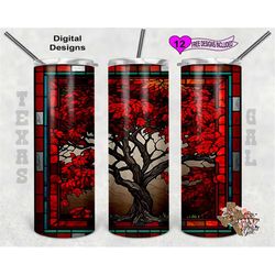 Stain Glass Tumbler Wrap, Red Maple Tree Tumbler Wrap, 20oz Sublimation Tumbler PNG, Digital Download, Seamless Design