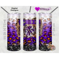 20 oz skinny tumbler cheer mom purple leopard  sublimation design png instant digital only