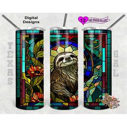 stain glass tumbler wrap, sloth tumbler wrap, 20oz sublimation tumbler png, seamless design