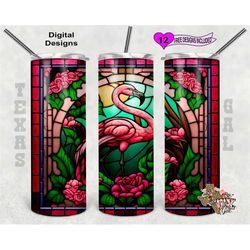 Stain Glass Tumbler Wrap, Flamingo Tumbler Wrap, 20oz Sublimation Tumbler Wrap, Digital Download, Seamless Design
