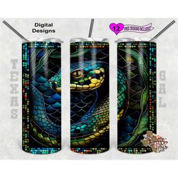 stain glass tumbler wrap, python stain glass, 20 oz skinny tumbler png, seamless design