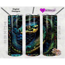 Stain Glass Tumbler Wrap, Python Stain Glass, 20 Oz Skinny Tumbler PNG, Seamless Design