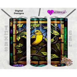 Stain Glass Tumbler Wrap, Yellow Bird Tumbler Wrap, 20oz Sublimation Tumbler PNG, Digital Download, Seamless Design